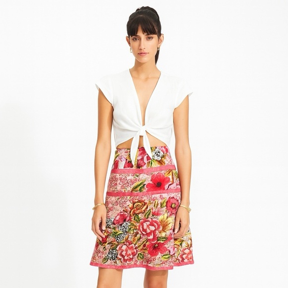 Vintage Fairycore Skirt Pink Green Floral Beaded Lace Boho A-Line Dolce - Picture 1 of 8